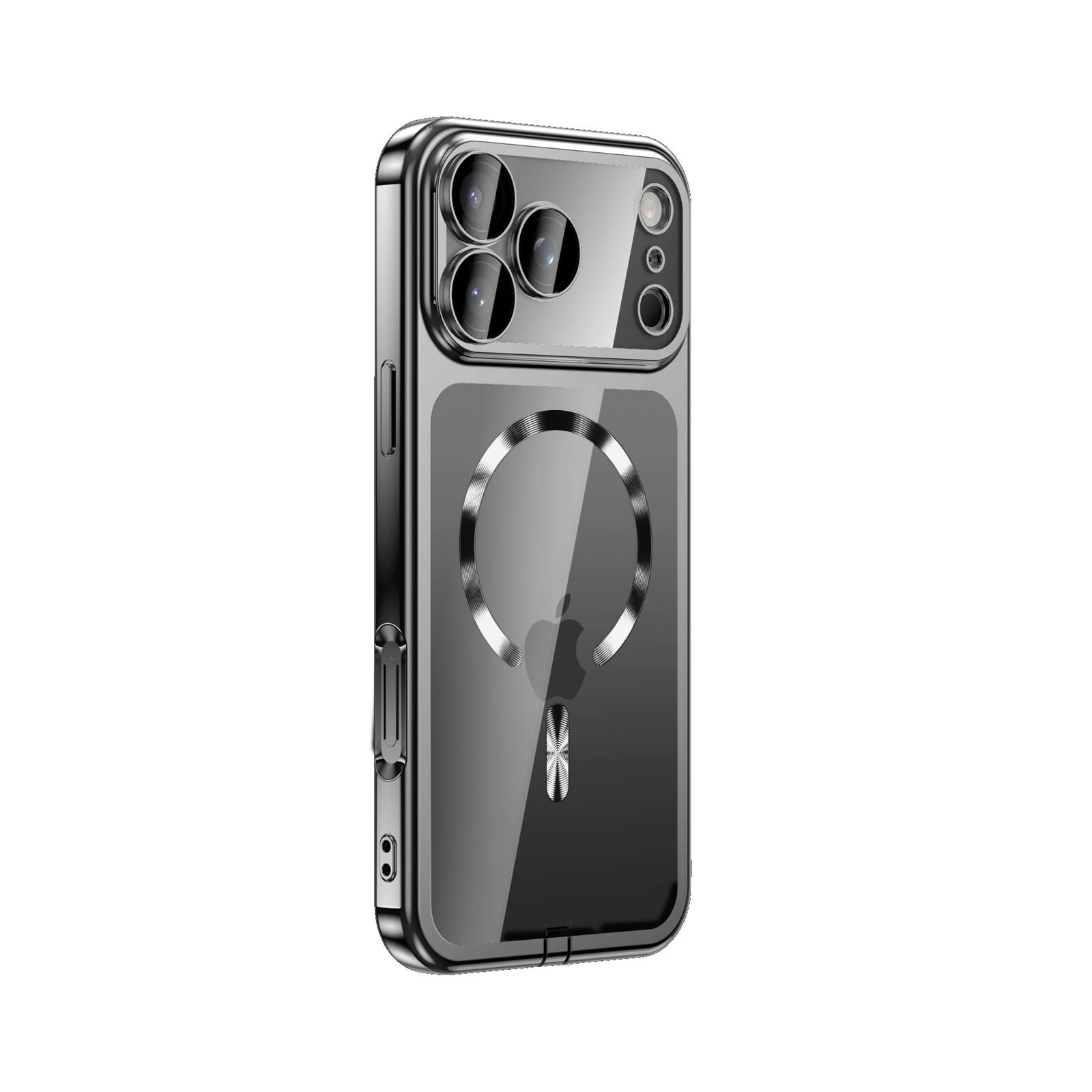 Left. UUCOVER - Magnetic Clear Case for iPhone 18 Pro Max Shockproof Plating TPU Compatible with MagSafe Camera Lens Protector Cover - Black.