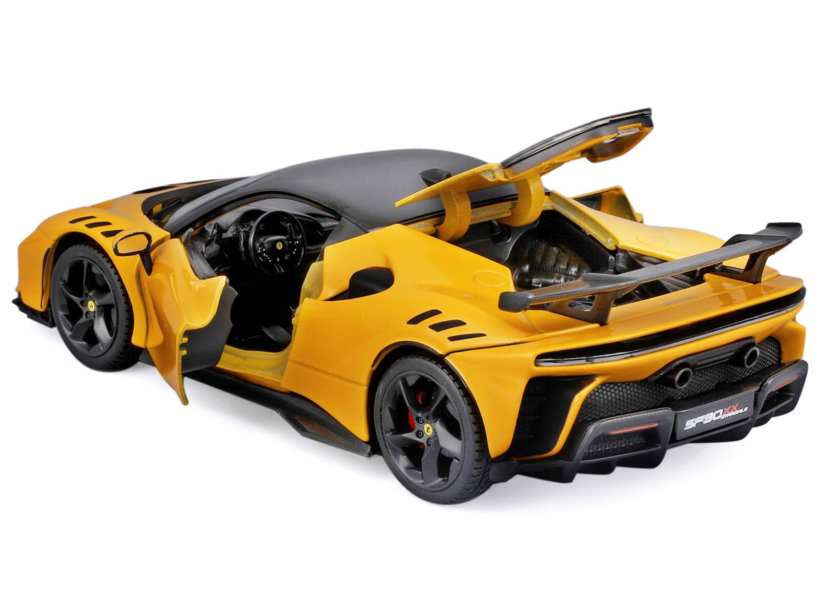 Alt View 2. Bburago - Ferrari SF90 XX Stradale Yellow with Black Top "Race and Play" Series 1/24 Diecast Model Car by Bburago.