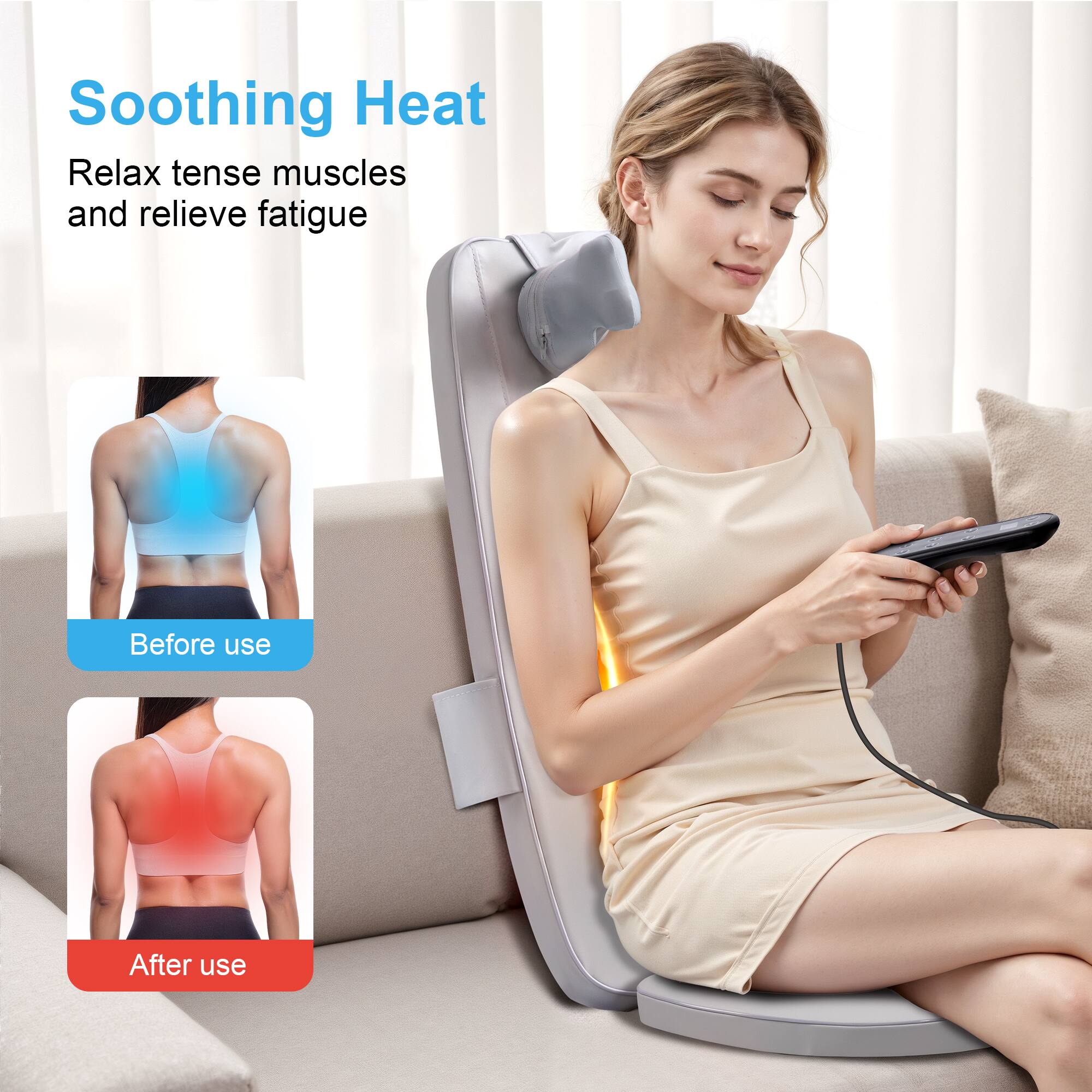 Soothing Heat  
Relax tense muscles and relieve fatigue  

Before use  

After use