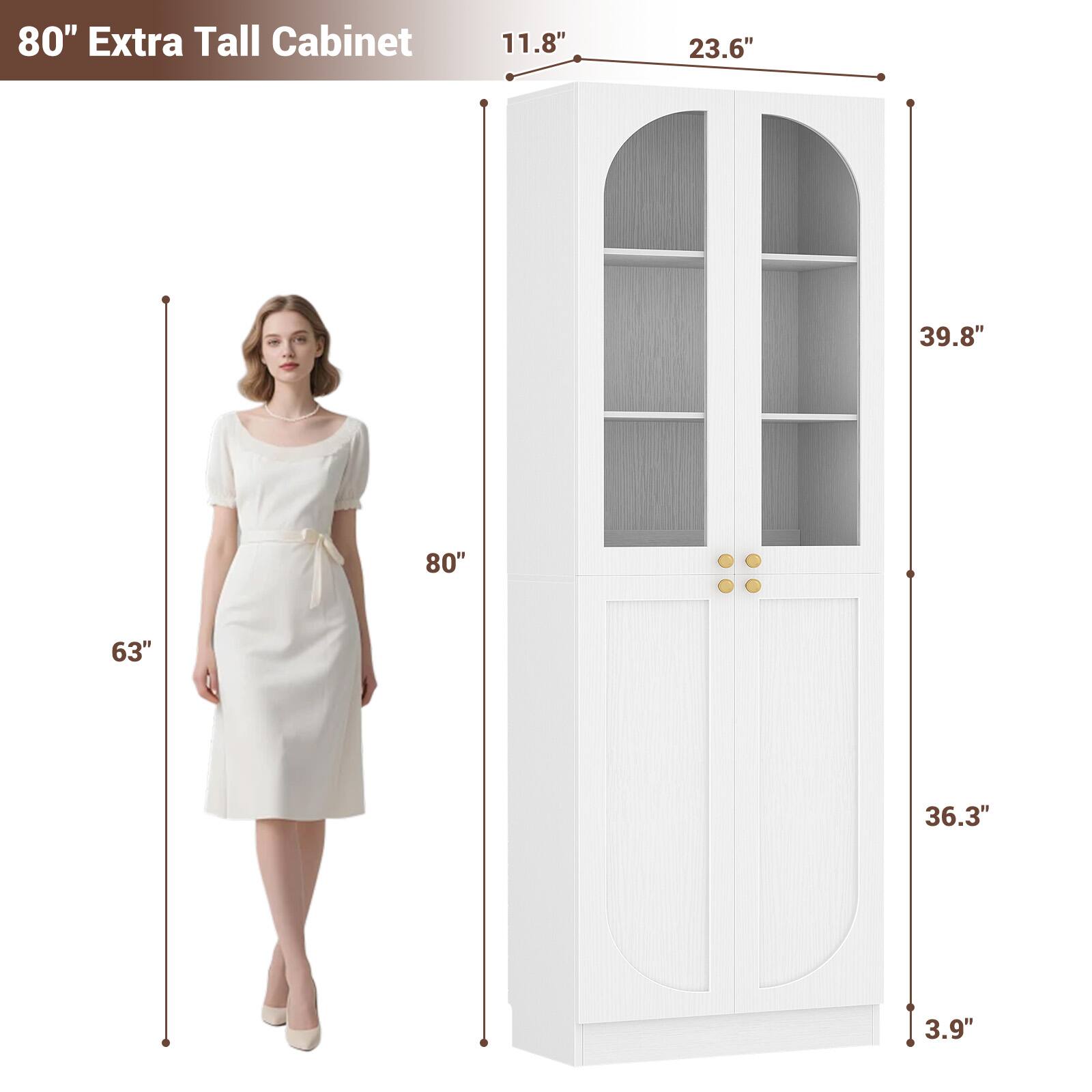 80" Extra Tall Cabinet

- Height: 80"
- Width: 36.3"
- Depth: 11.8"
- Top Shelf Height: 23.6"
- Middle Shelf Height: 39.8"
- Bottom Shelf Height: 3.9"