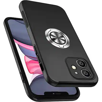 Front. Entronix - Entronix Case Compatible with iPhone 11 - 360º Circular Ring Gripstand - Black.