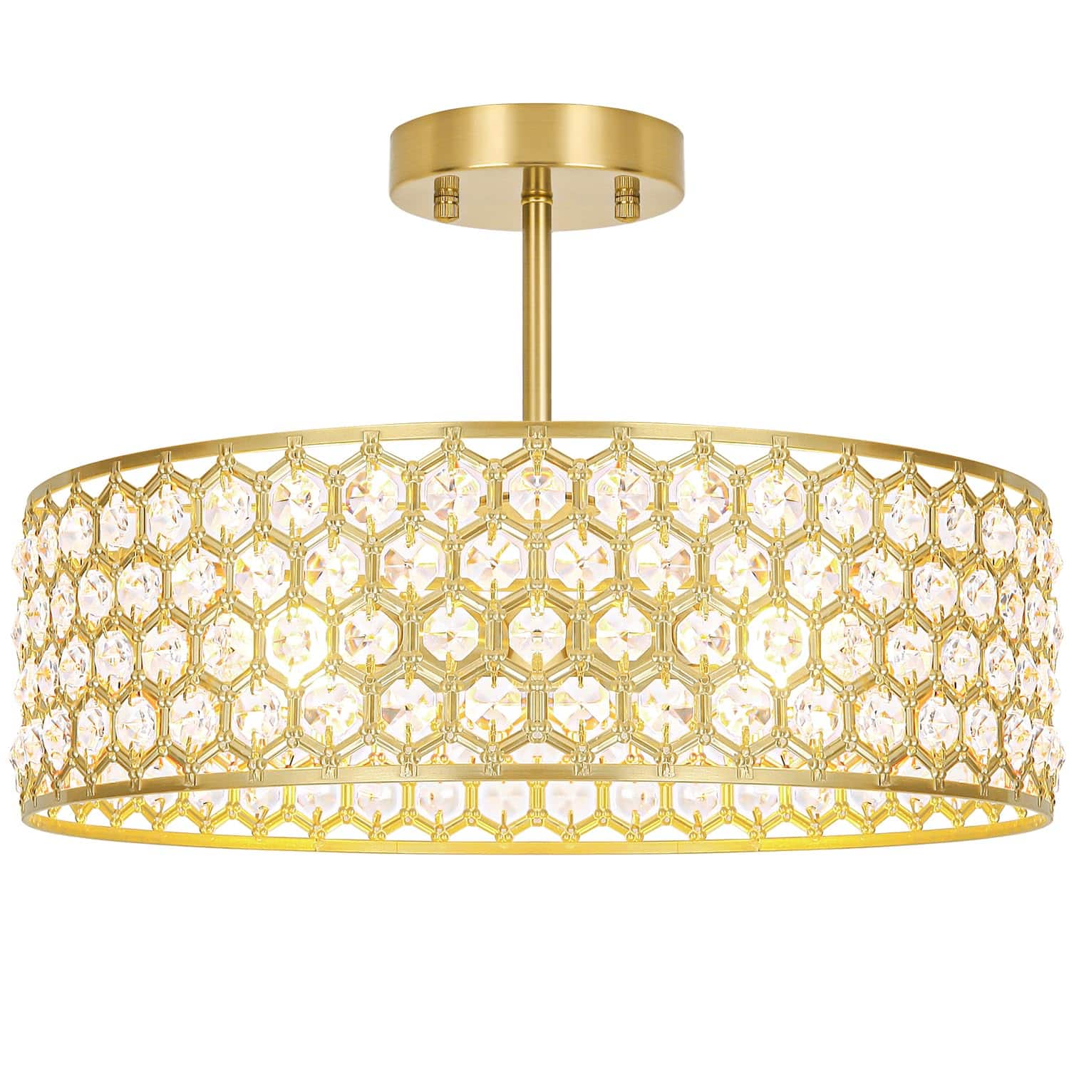 Earthley Blooms - Crystal Ceiling Light Fixture Modern Semi Flush Mount Chandelier Lighting For Hallway Kitchen Foyer Daz - Gold 16in A