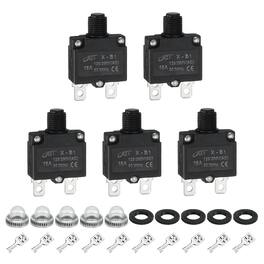 Unique Bargains - 5pcs 16A Thermal Circuit Breaker, 125/250V AC,32V DC, Manual Reset Push Button, Waterproof Caps, Quick Connect X-B1 - Black
