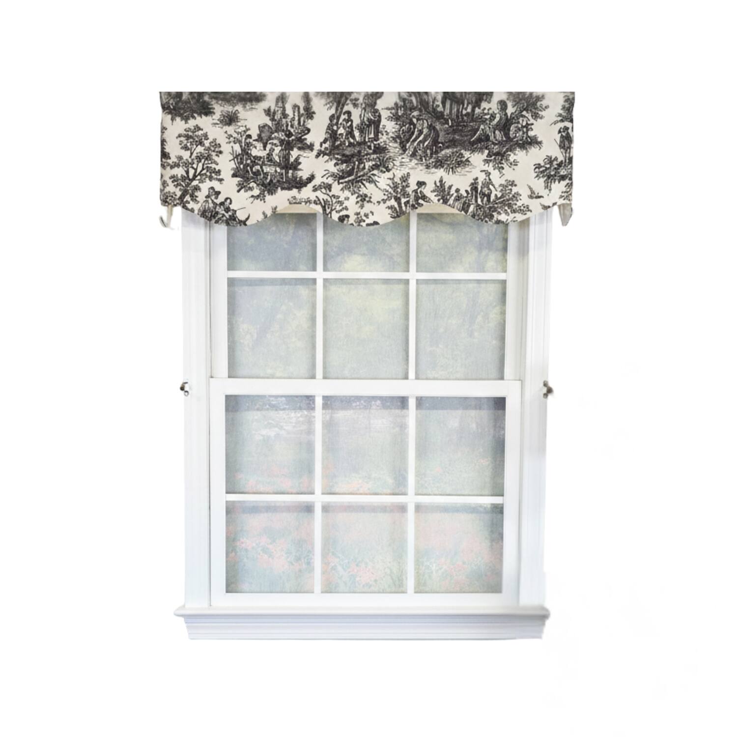 Front. RLF Home - RLF Home Baroque Provance 100% Cotton Rod Pocket Lined  Window Valance 50" x 15" Black - Black.