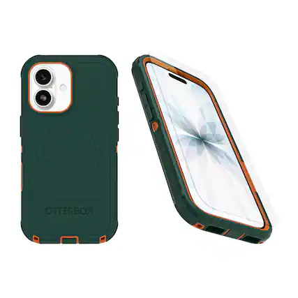 Front. OtterBox - OtterBox iPhone 17 (Only) Bundle: Defender Series Case & Screen Protector - Case Only - Rugged - Snaps on MagSafe - Green Intrigue.