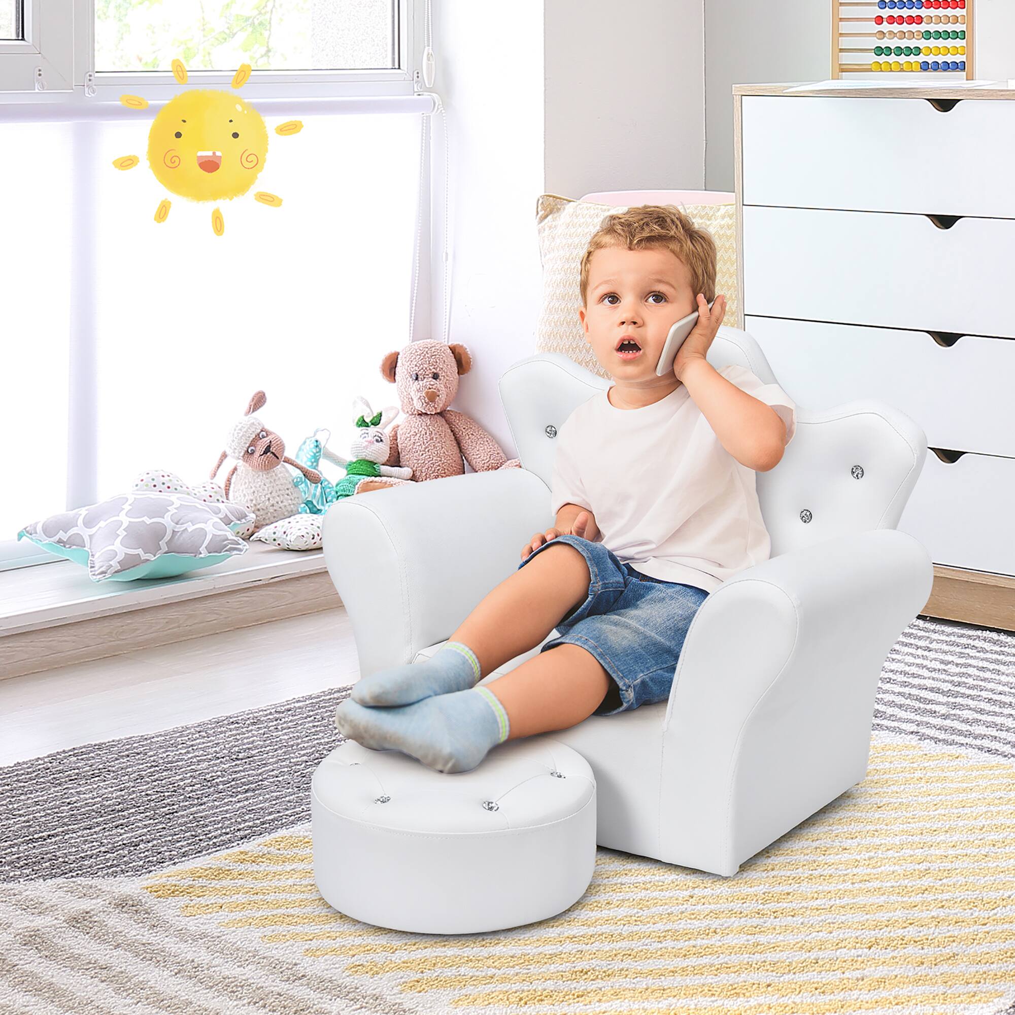 Alt View 3. Costway - Costway Kids Sofa Toddler Couch Princess Armchair Children Gift with Ottoman White - White.