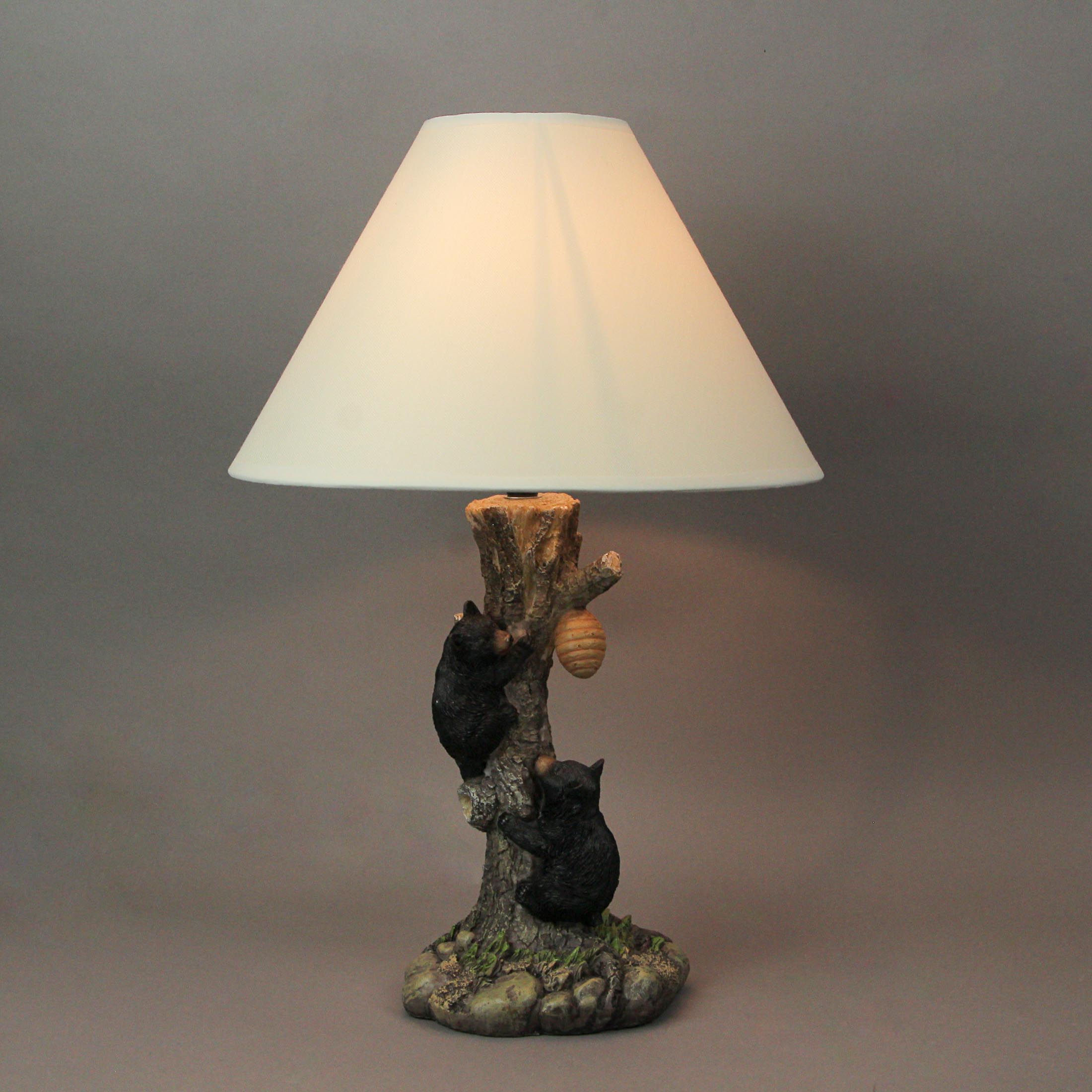 Alt View 1. Mayrich Company - Rustic Black Bear Cubs Climbing Tree For Honey Table Lamp Beige Fabric Shade - Multicolored.