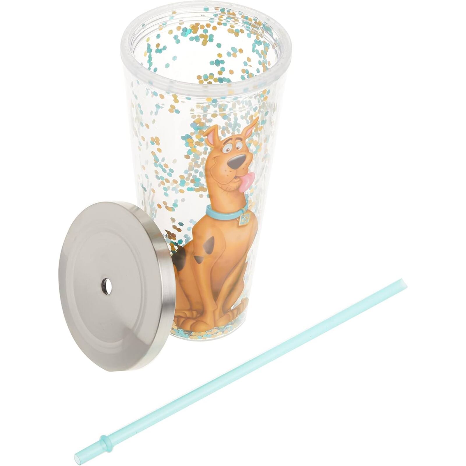 Back. Spoontiques - Spoontiques Scooby Doo Double Walled Insulated Acrylic Tumbler Glitter Cup with Straw 20 ounce - Multicolor.