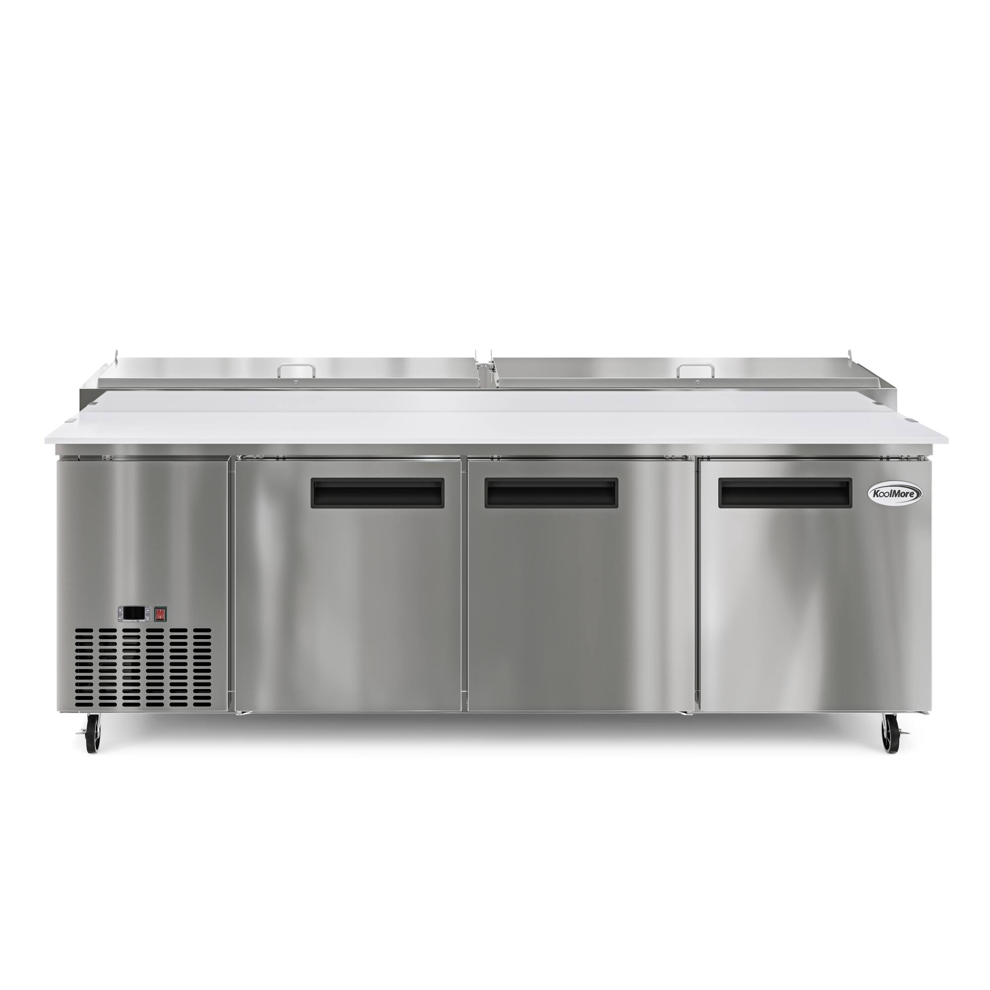 Angle. Koolmore - 92 In. Three Door Commercial Pizza Prep Refrigerator in Stainless-Steel (KM-RPPS-3DSS) - Stainless-Steel.
