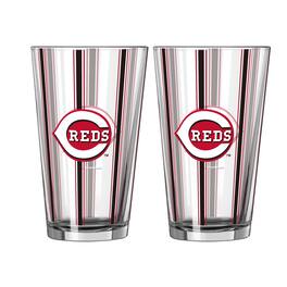 Logo Brands - Cincinnati Reds Two-Piece 16oz. Striped Pint Glass Set - Multicolor