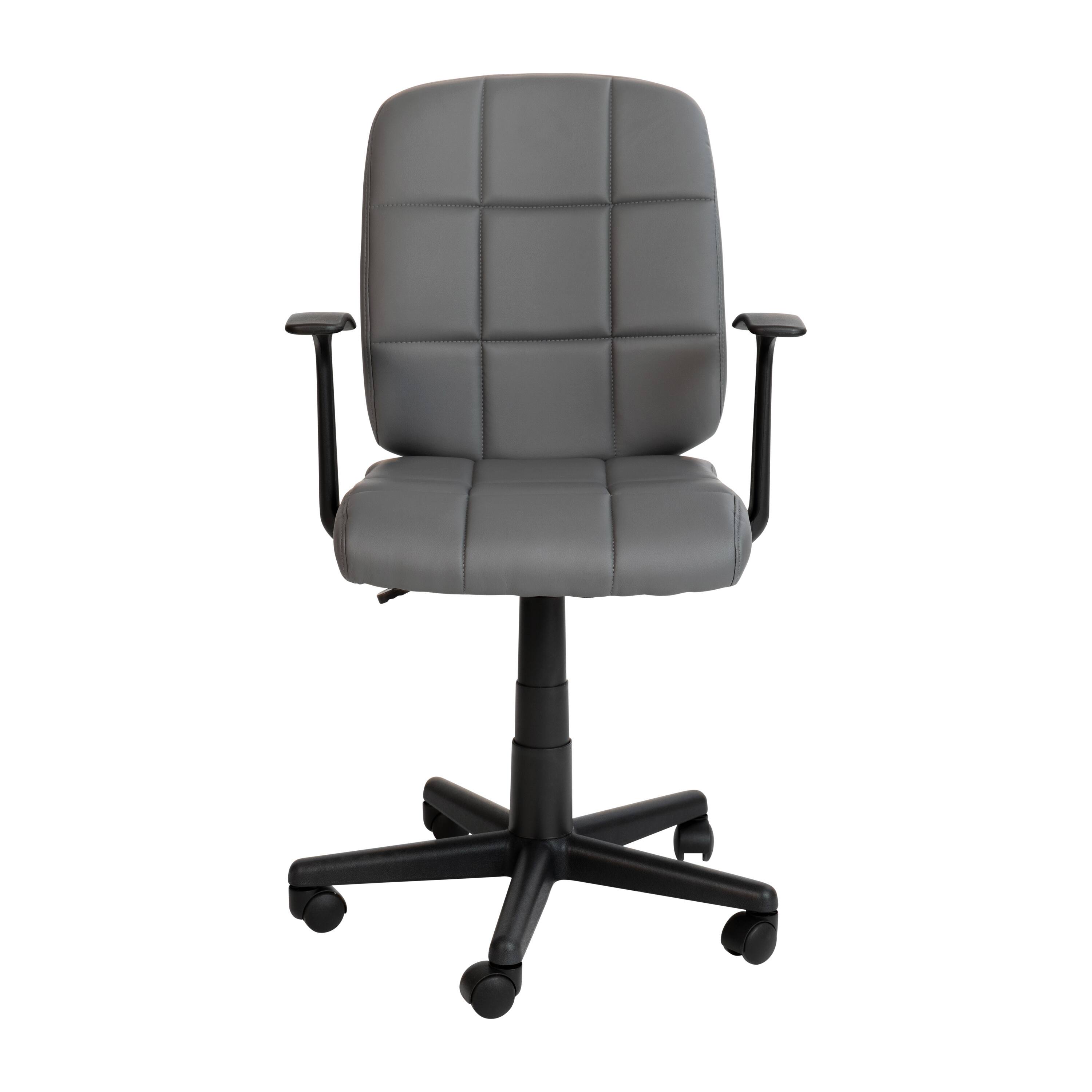 Alt View 7. Emma + Oliver - Mid-Back Quilted Vinyl Swivel Task Office Chair with Arms - Gray.