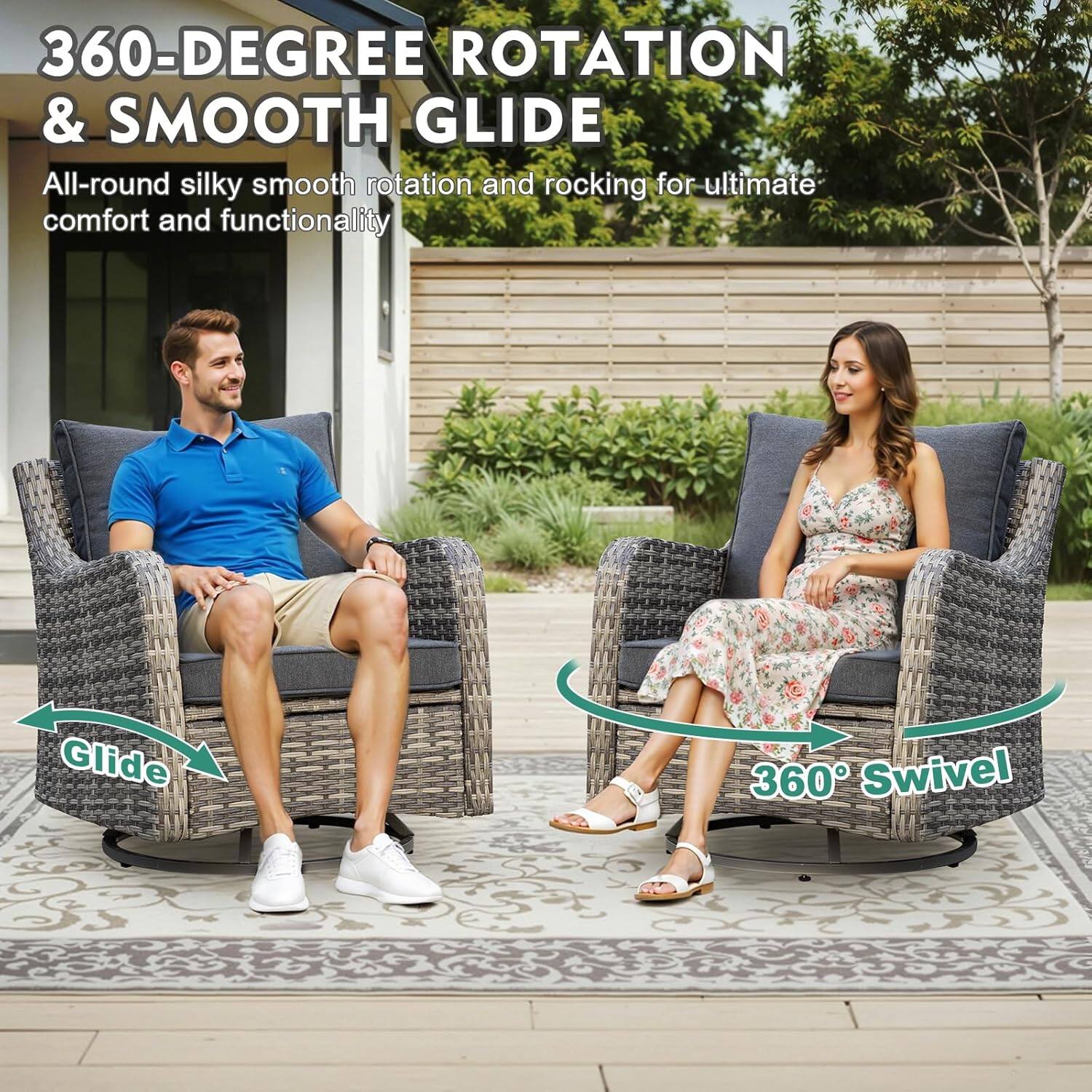 360-DEGREE ROTATION & SMOOTH GLIDE  
All-round silky smooth rotation and rocking for ultimate comfort and functionality  

Glide  
360° Swivel