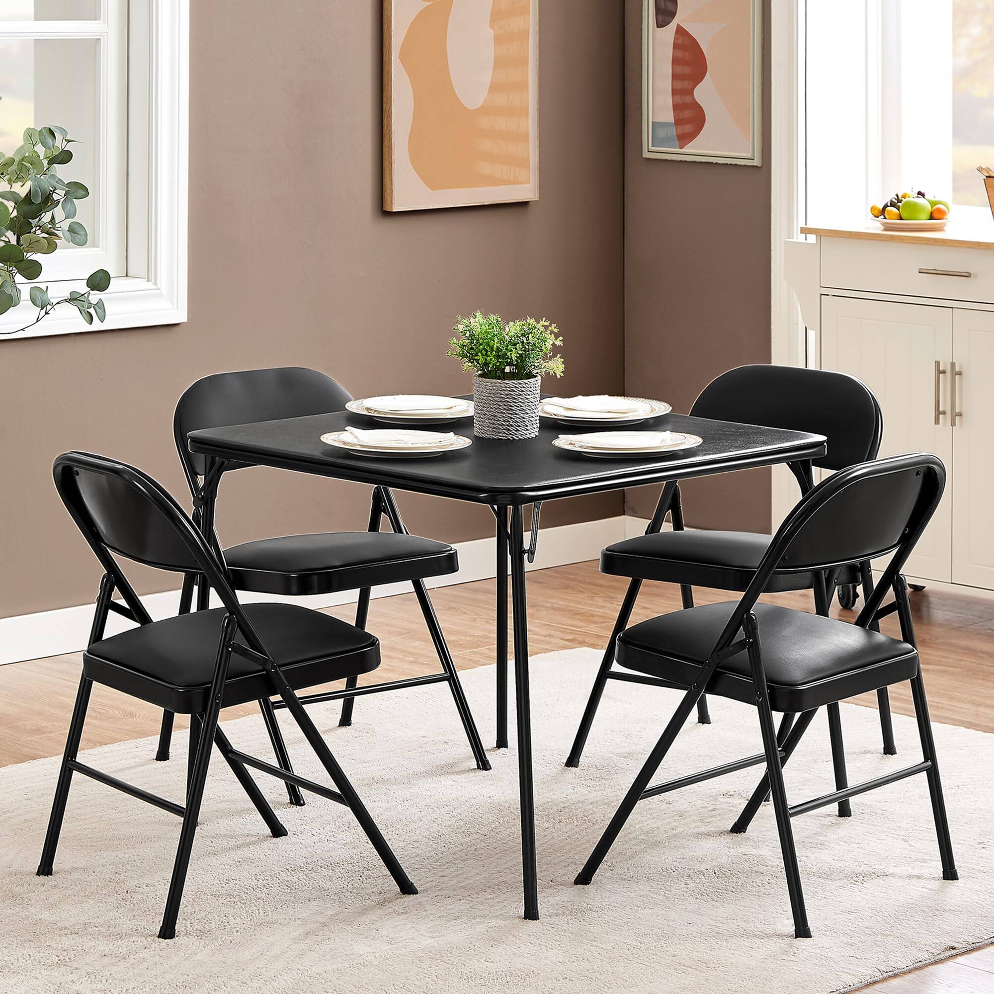 Alt View 1. JETRANSPORT - Portable Folding Card Table Square And Chair Set (5pc) With Collapsible & Vinyl Upholstery  Metal Black - Default.