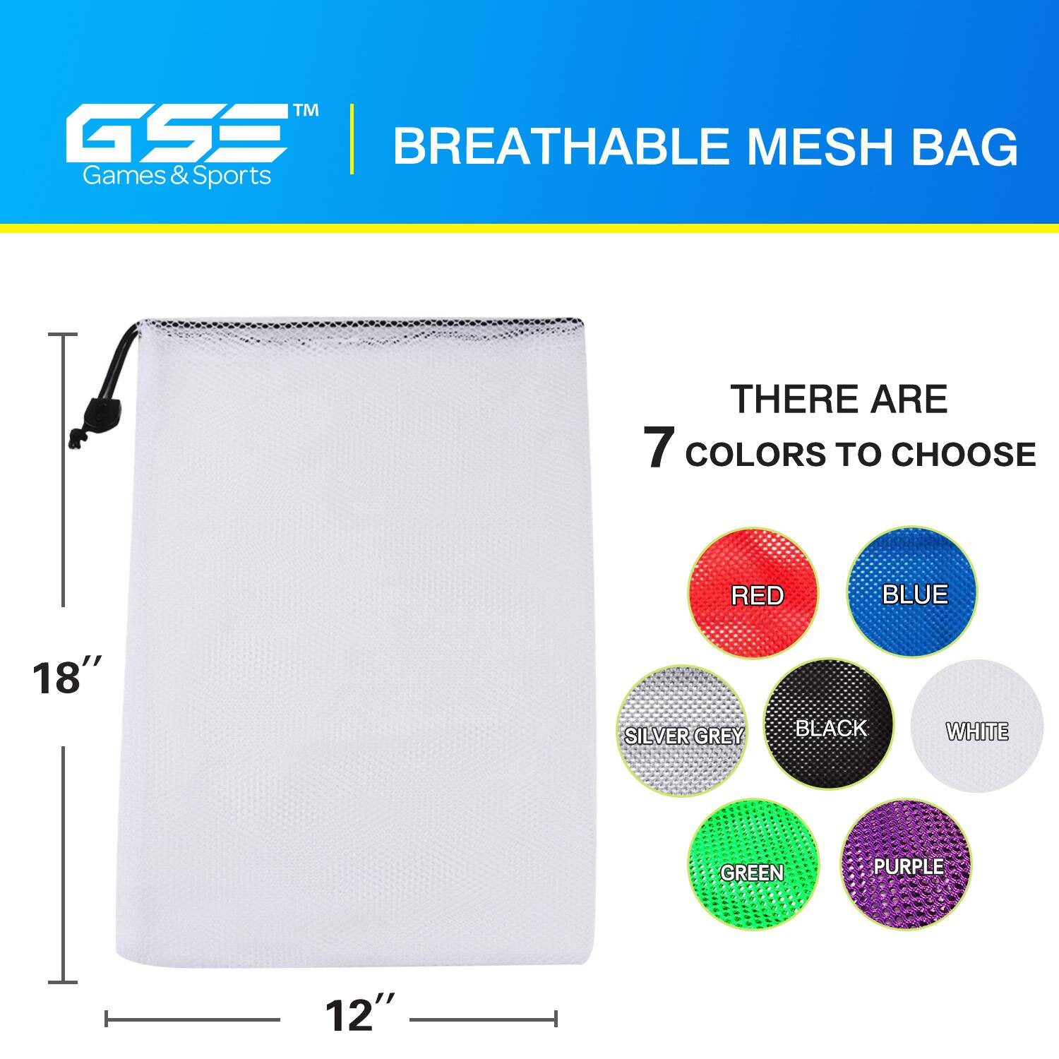 TM GS BREATHABLE MESH BAG Games & Sports THERE ARE 7 COLORS TO CHOOSE RED BLUE SILVER GREY BLACK WHITE GREEN PURPLE 18" 12"