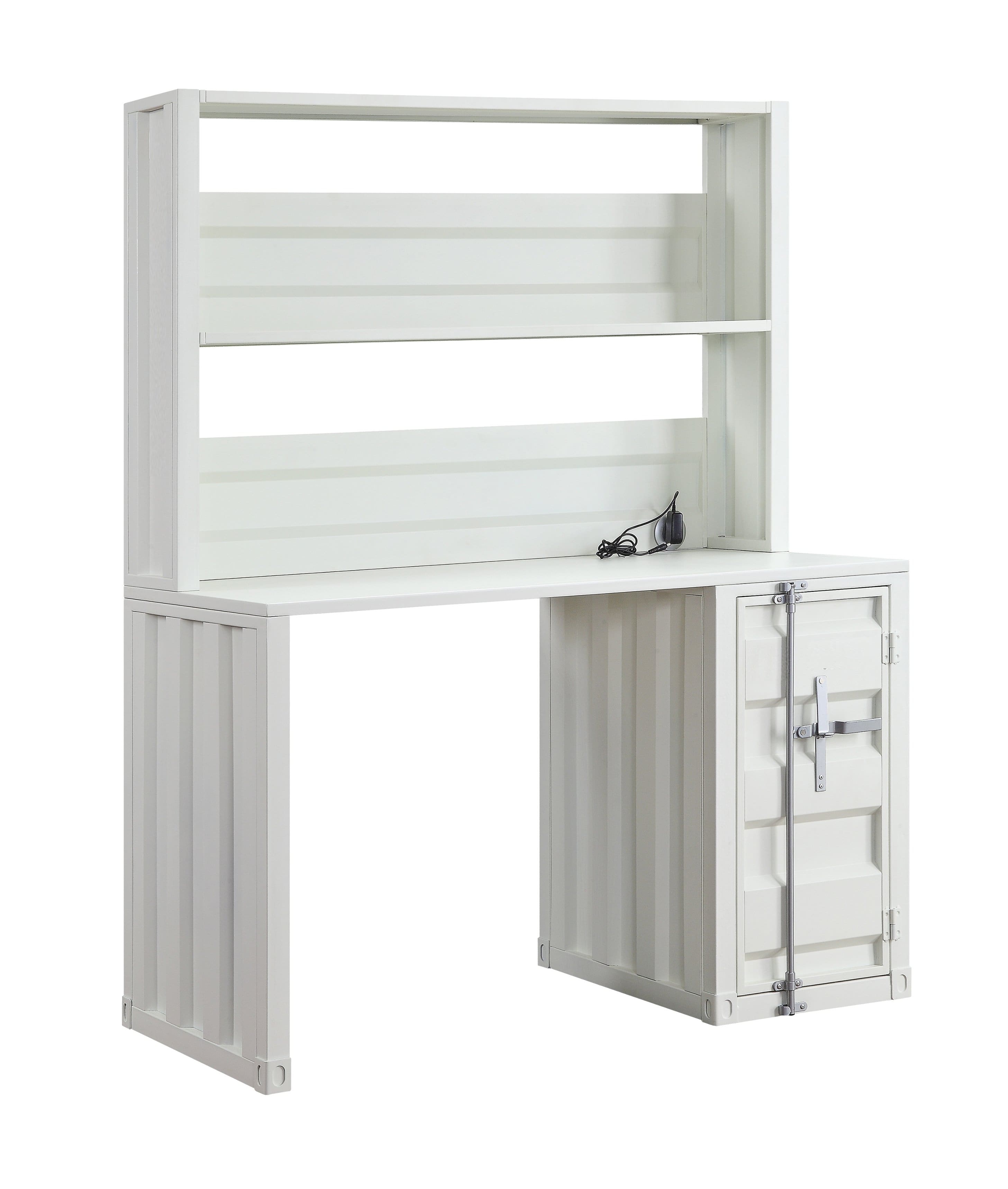 Manhattan Lane - Metal Base Desk and Hutch with Slated Pattern and Storage Compartment - White