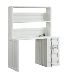 Manhattan Lane - Metal Base Desk and Hutch with Slated Pattern and Storage Compartment - White