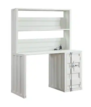 Front. Manhattan Lane - Metal Base Desk and Hutch with Slated Pattern and Storage Compartment, White - White.