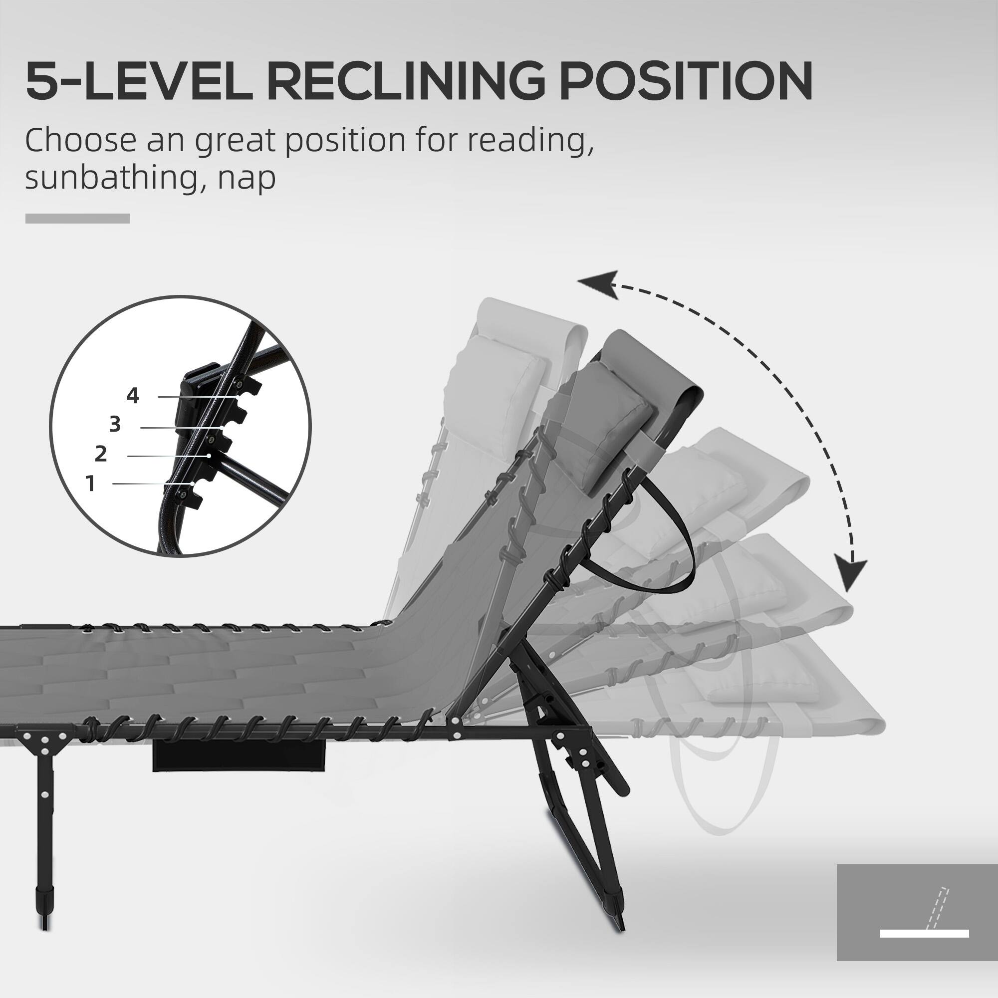 5-LEVEL RECLINING POSITION
Choose an great position for reading, sunbathing, nap
4
3
2
1