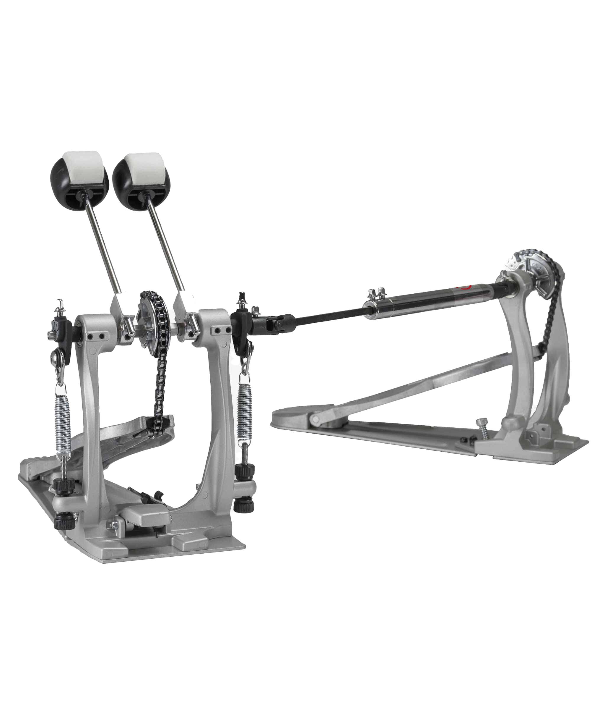 Left. Gibraltar Hardware - Road Class Double Bass Drum Pedal, w/ Single Chain Drive, Dual Pedal, G-Class Frame, Compact Design & Adjustable Beaters.
