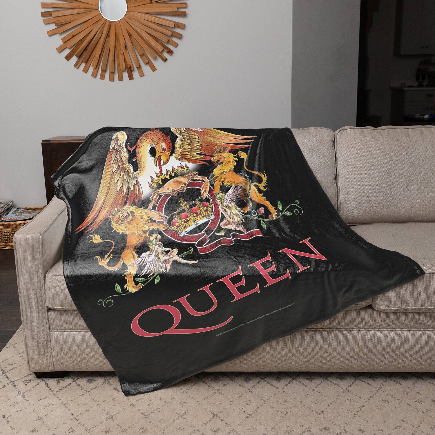 Alt View 1. PopMarket - Queen - Rocksax - Queen - Crest - Sherpa Fleece Throw (50 in x 60 in) - Multicolor.