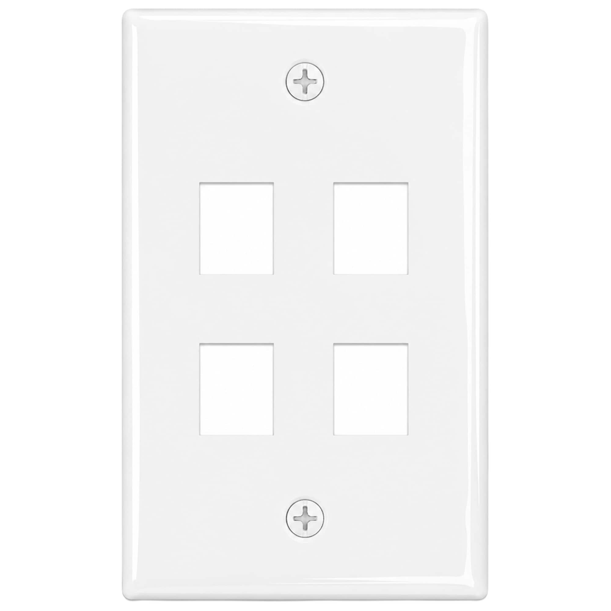 Cmple.com - Cmple - Keystone Wall Plate Cover Ethernet Wall Plates for Modular Inserts, RJ45 Keystone Jack - 4 Port - White