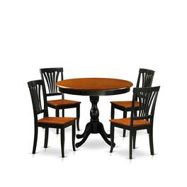 East West Furniture - 5-Piece Dining Set Include a Dining Table and 4 Mid Century Chairs with Slatted Back - Black Finish - Multi-Color