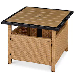 Best Choice Products - Wicker Rattan Patio Side Table Outdoor Furniture for Garden, Pool, Deck w/ Umbrella Hole - Natural