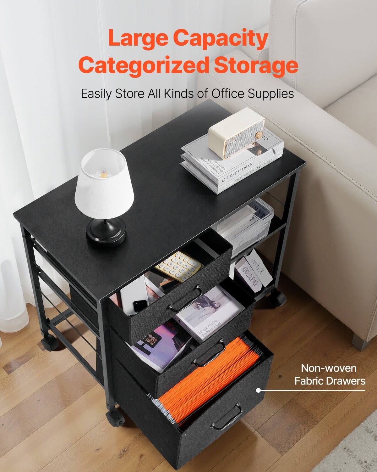 Large Capacity Categorized Storage  
Easily Store All Kinds of Office Supplies  

Non-woven Fabric Drawers
