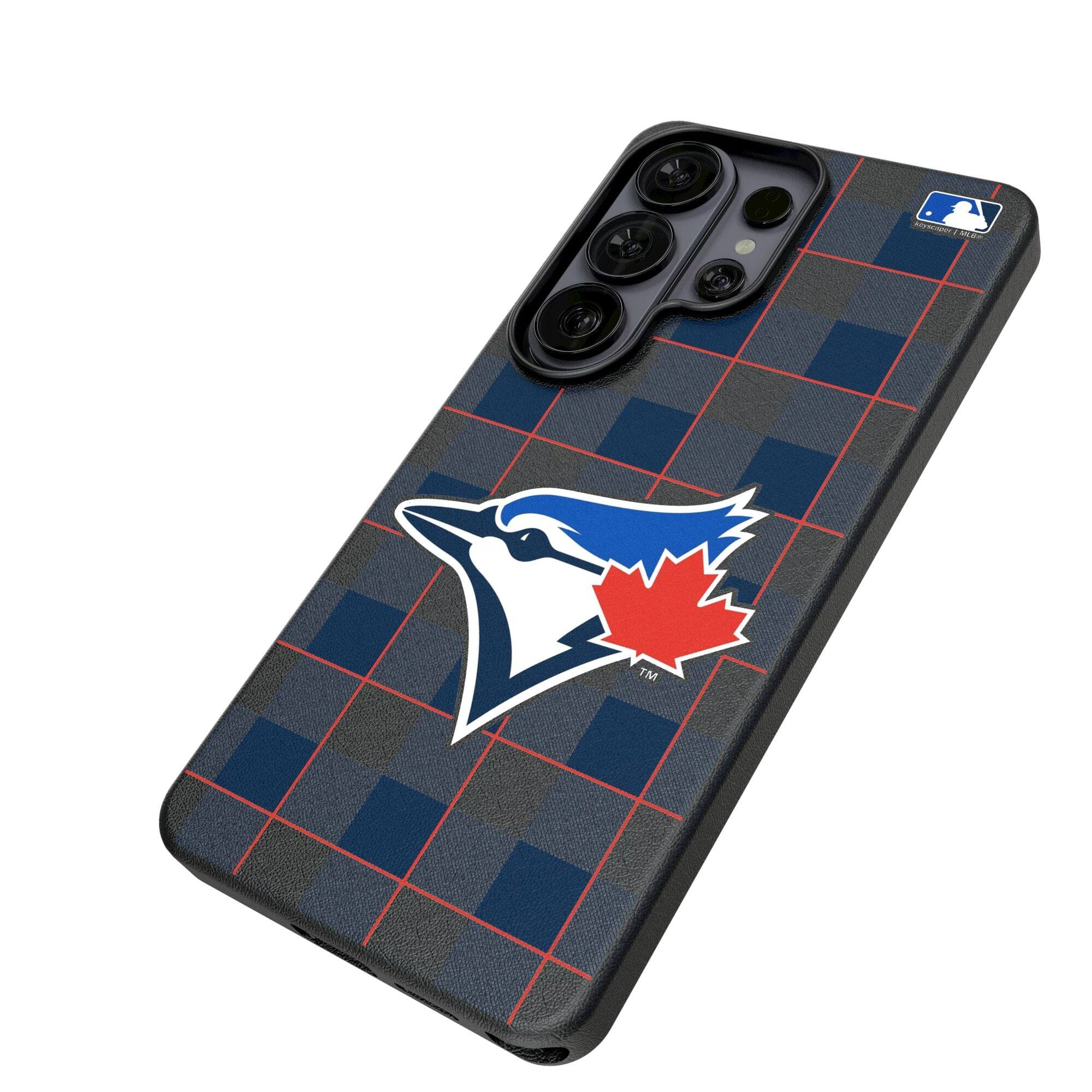 Alt View 1. Keyscaper - Toronto Blue Jays Plaid Galaxy Magnetic Bump Case - S25 Ultra - Black.