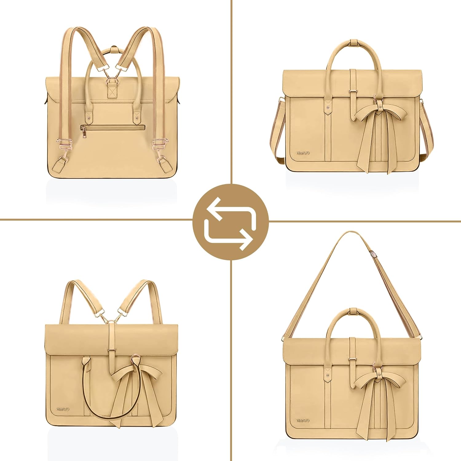 Alt View 2. mosiso - Laptop Bag for Women 15-15.6 inch PU Leather Laptop Shoulder Bags Convertible Backpack Casual Handbag Work Computer Bag - Turmeric.