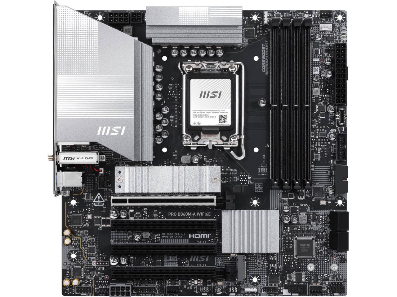 COREBOOST MEMORYBOOST

MSI

msi With CARD

AUDIO1

270

PRO B860M-A WIFI6E

MS-TE42 VER.1 SERVICE MADE IN CHINA

HDMI PORTS

nuvoton

USB 03-03

USB JU382 JARGO

21PM1.COM
