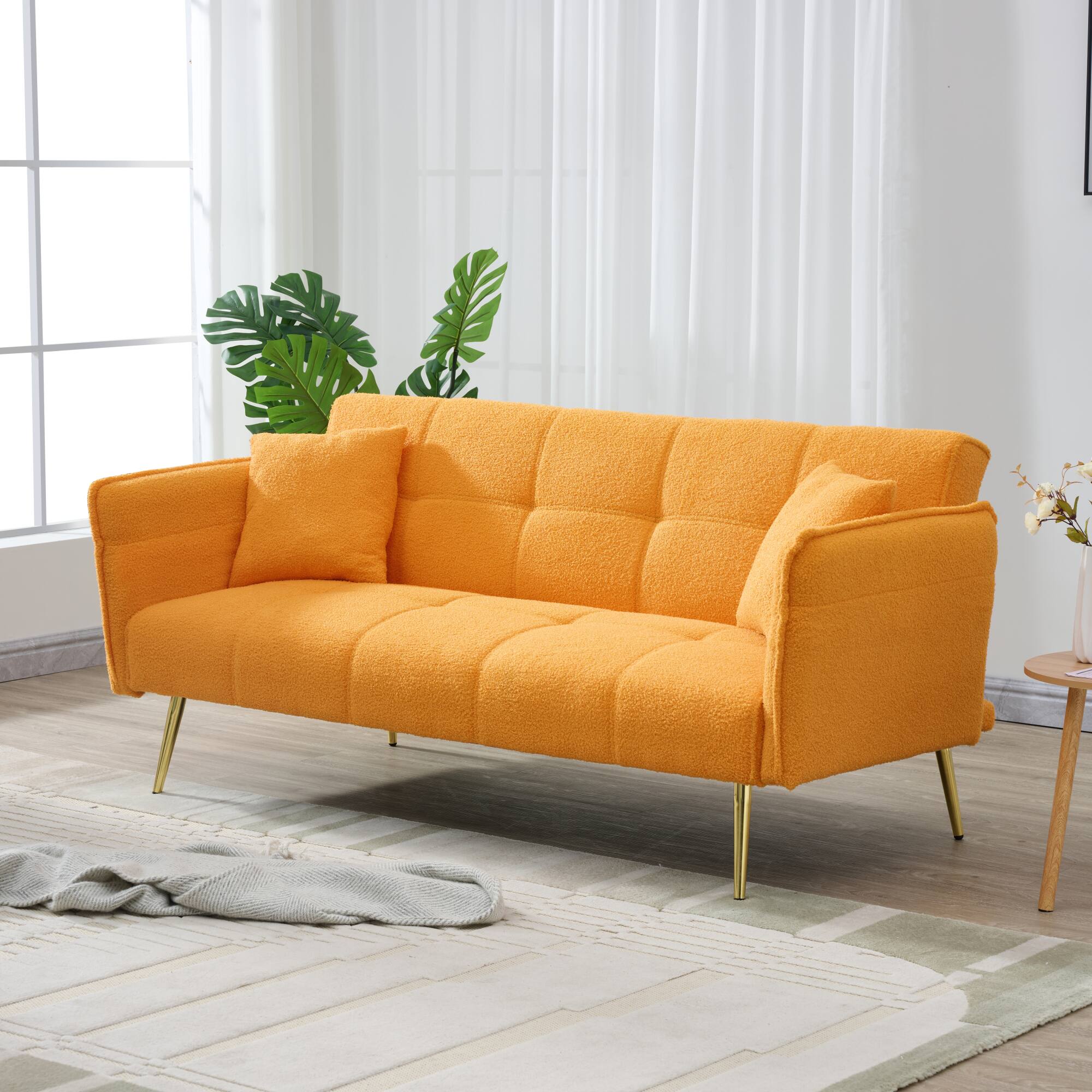 Left. GOODSILO - Space-Saving Convertible Sofa Bed with Folding Armrests | Double Sleeper for Living Rooms & Apartments - Yellow.