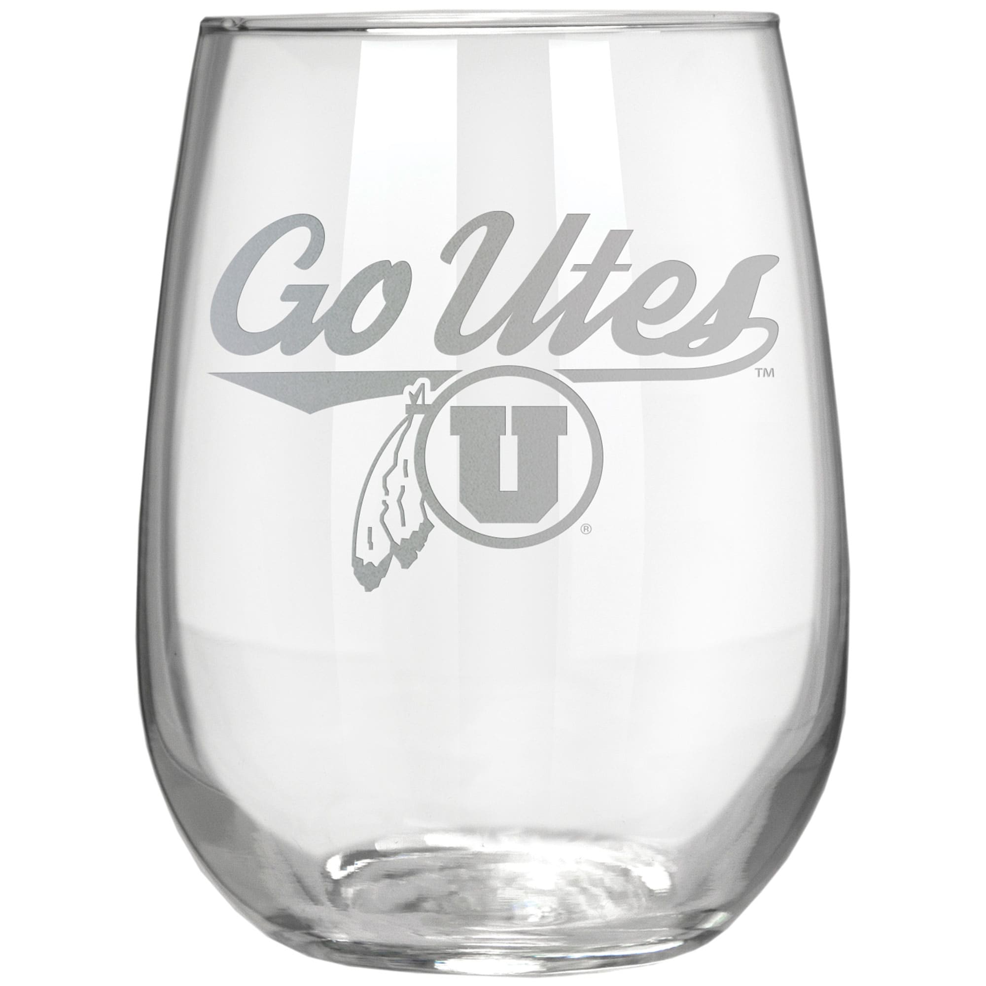 Front. Great American Products - Utah Utes Etched 17oz. Rally Cry Stemless Wine Glass - Multicolor.