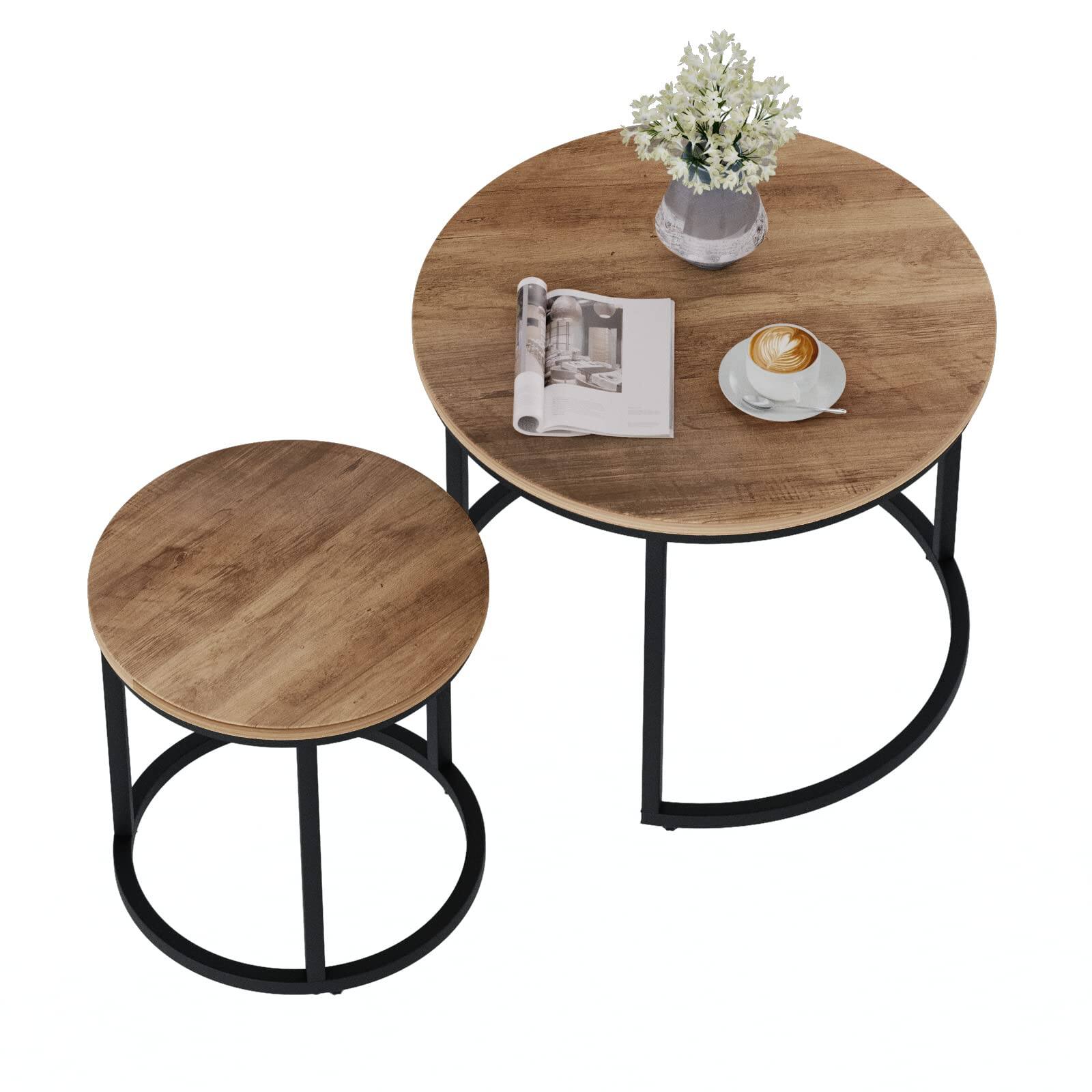 Alt View 5. JETRANSPORT - Nesting Coffee Table Set Of 2  23.6" Round Wood Grain Top With Adjustable Non-slip Feet Industrial End Side Ta - Brown 27.6"W.