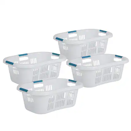 Front. RubberMaid - Rubbermaid Small Laundry Basket 2.1 Bushel Hip-Hugger Plastic Bin, White, 4 Pack - White.