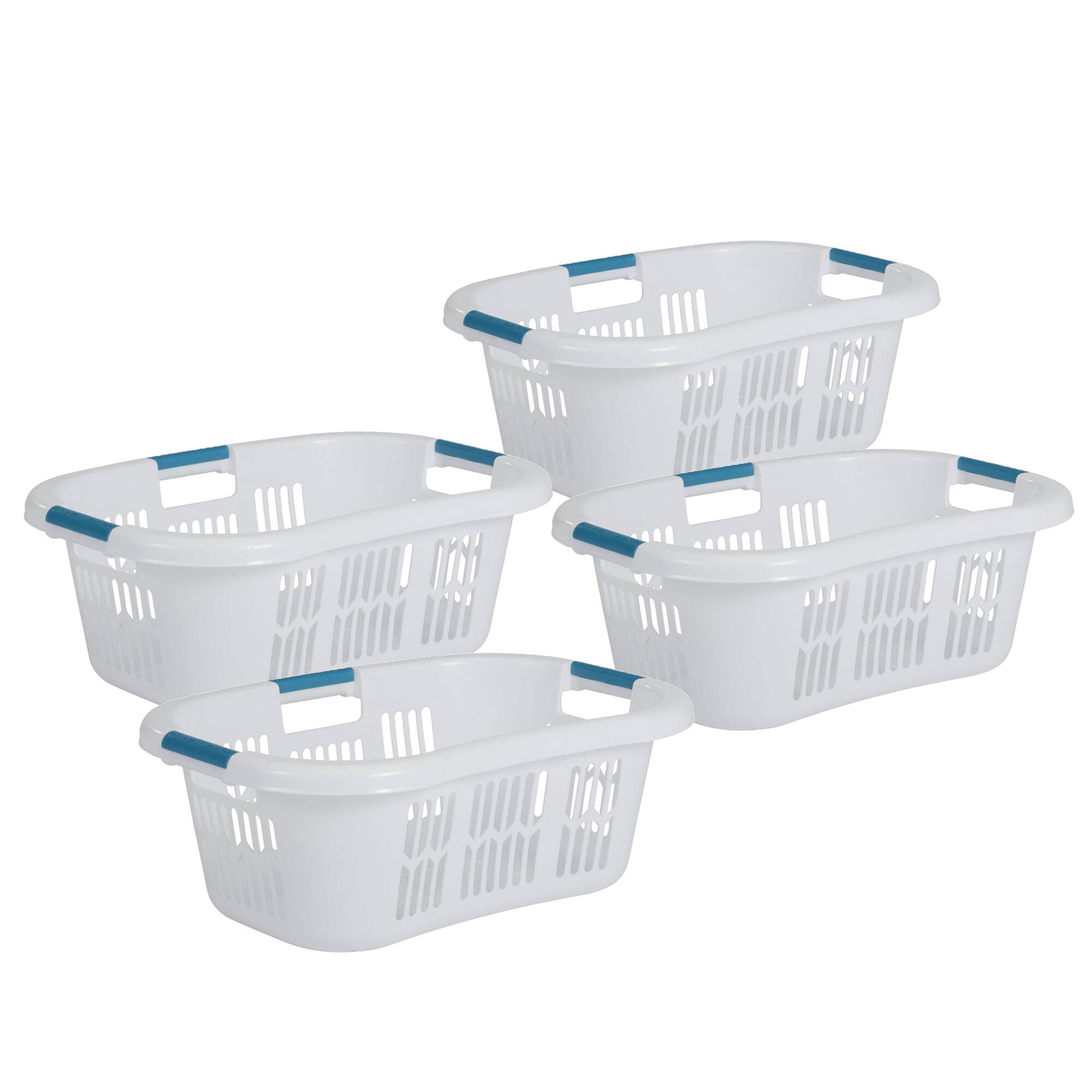 Front. RubberMaid - Rubbermaid Small Laundry Basket 2.1 Bushel Hip-Hugger Plastic Bin, White, 4 Pack - White.