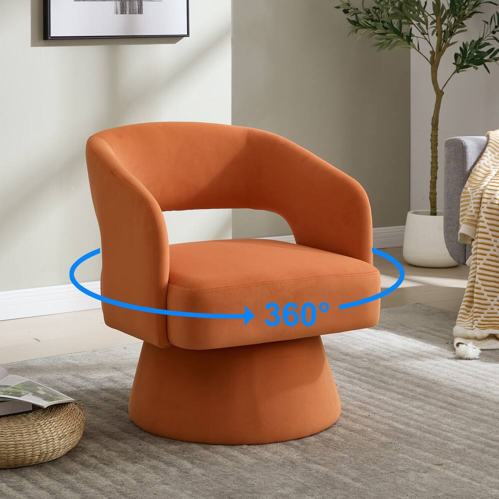 Alt View 2. Lirago - 27" Wide Orange 360° Swivel Modern Comfy Velvet Round Barrel Chair Velvet Accent Armchair - Orange.