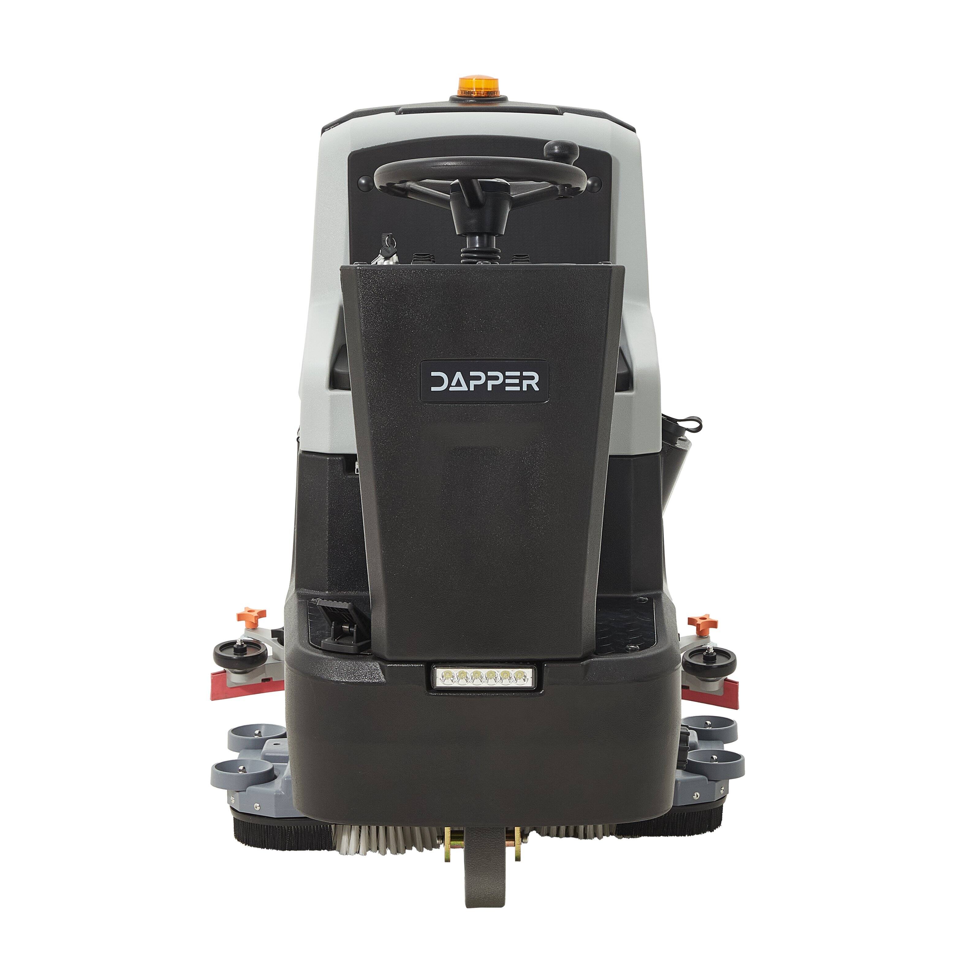 Angle. Dapper Supply - Battery Powered Ride On Floor Scrubber Machine 30 Br 39 Sqe 24 25 Gal 5h Use 8h Chg 180RPM 52000SqFt BattIncl - Black.