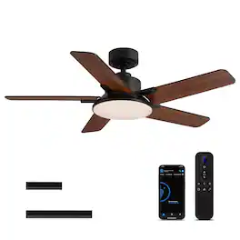 Siljoy - 44-in Ceiling Fan with LED Light and Remote Control Include (5 Blades) For Bedroom Living Room and kitchen - Black