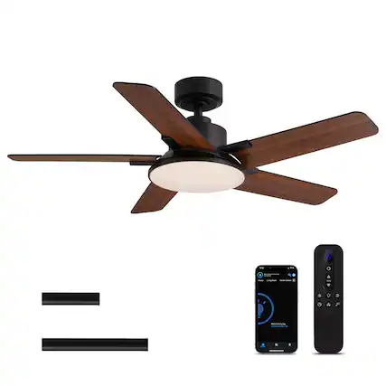 Front. Siljoy - 44-in Black Ceiling Fan with LED Light and Remote Control Include (5 Blades) For Bedroom Living Room and kitchen - Black.