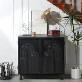 GOODSILO - Modern Wood Storage Cabinet with Embossed Door Design for Living Room Bedroom or Entryway - Black
