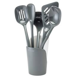 Hutzler - 6-piece Melamine Cooking Utensils Set and Storage Crock - Gray