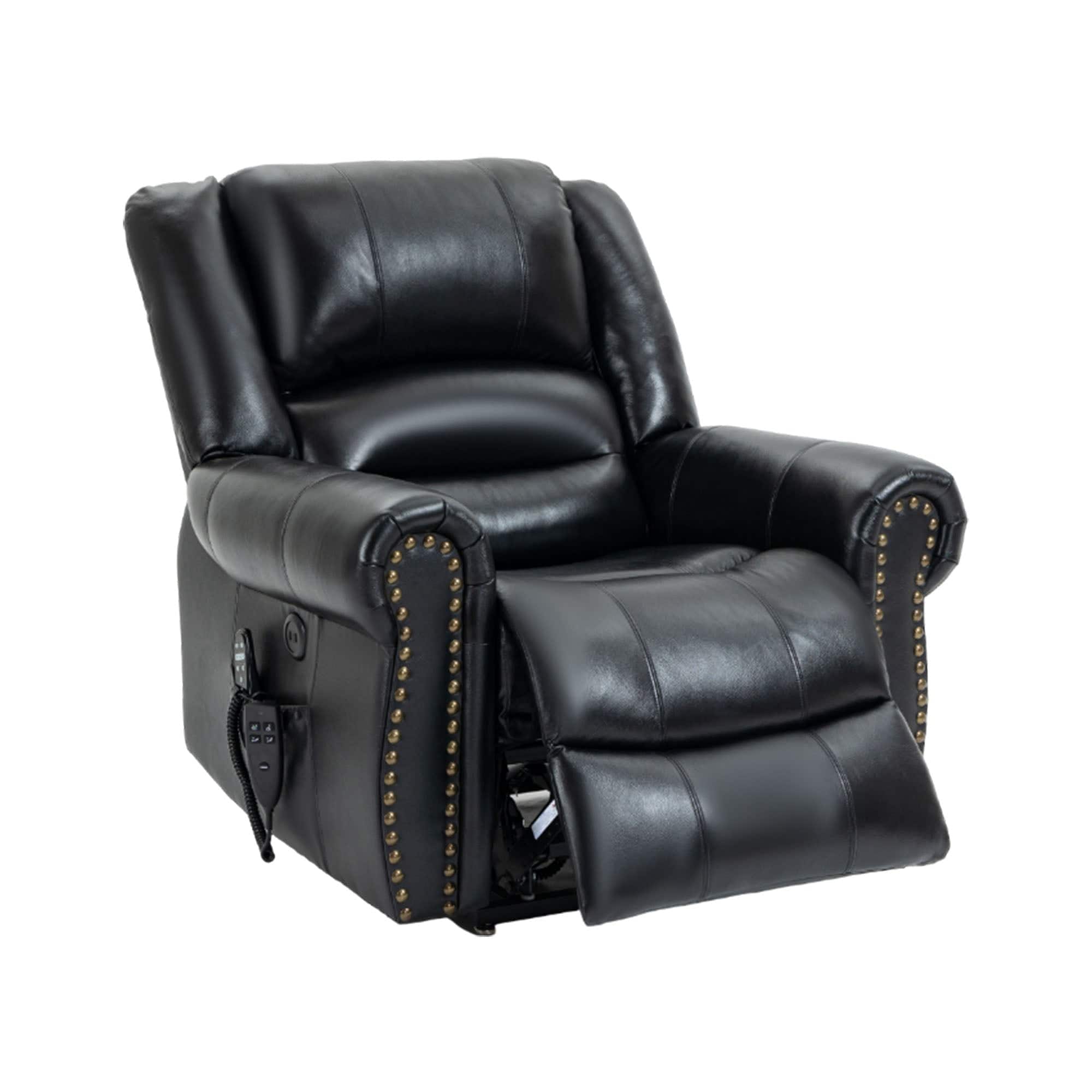 Front. Boyel Living - Power Lift Recliner Chair with Heat, Massage, Dual Motor, Infinite Positions, Faux Leather, USB, 350 LBS Capacity - Black.
