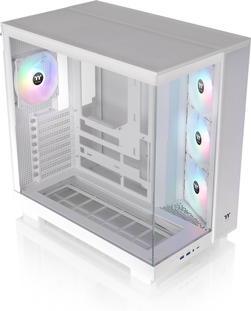 Alt View 4. Thermaltake - View 380 XL TG ARGB Dual-Chamber Chassis with Hidden-Connector Motherboard Support ATX Mid Tower PC Case - Snow.