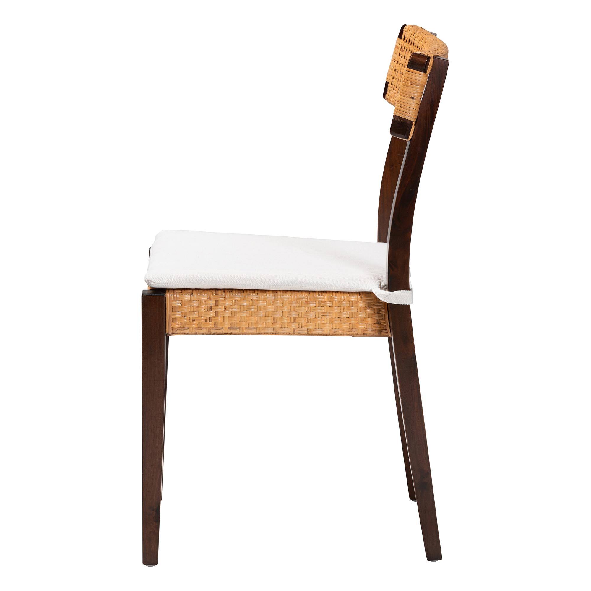 Left. bali & pari - Zaila Bohemian Rattan and Wood Dining Chair - Honey/White/Dark Brown.