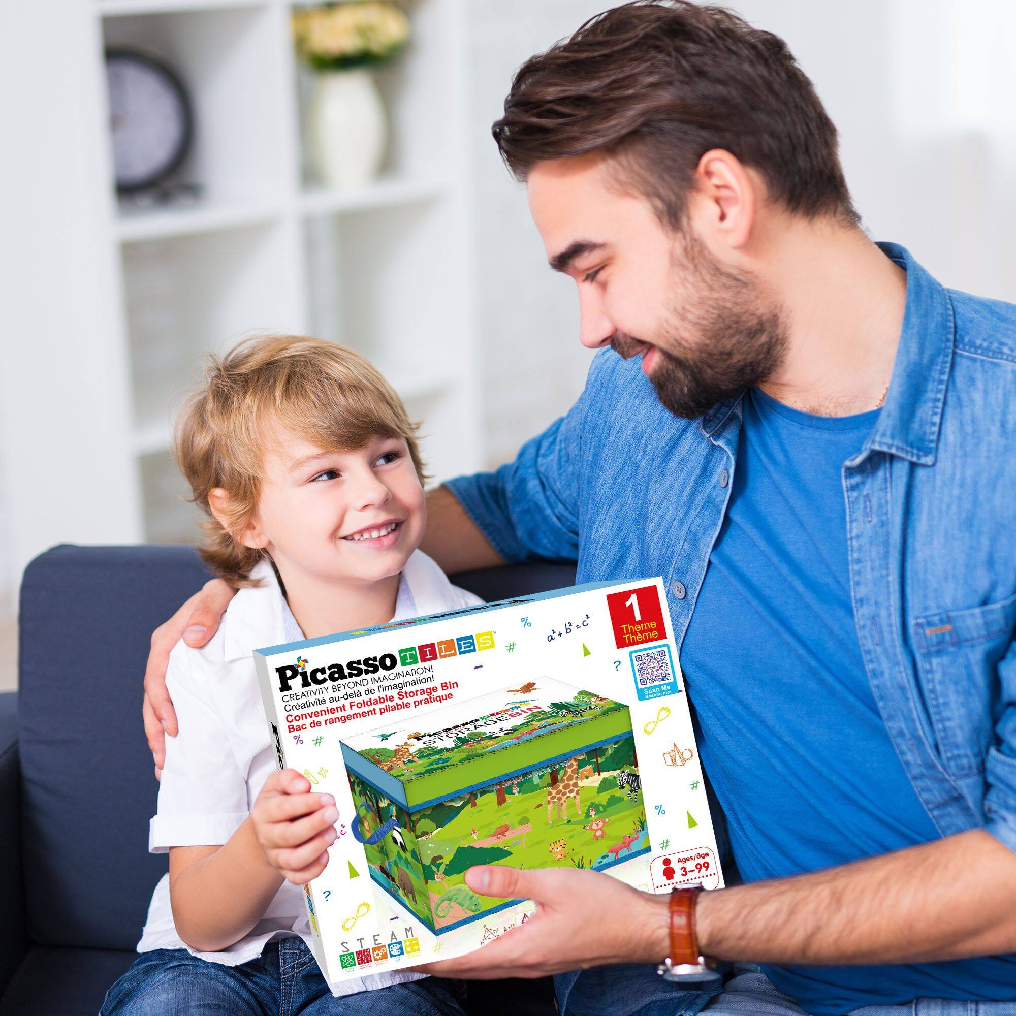 Picasso Tiles  
Creativity Beyond Imagination!  
Creativité au-delà de l'imagination!  
Creative Folding Storage Bin - Bin de rangement pliable pratique  
Convenient Foldable Storage Bin - Bin de rangement pliable pratique  
STEAM  
Ages 3-99