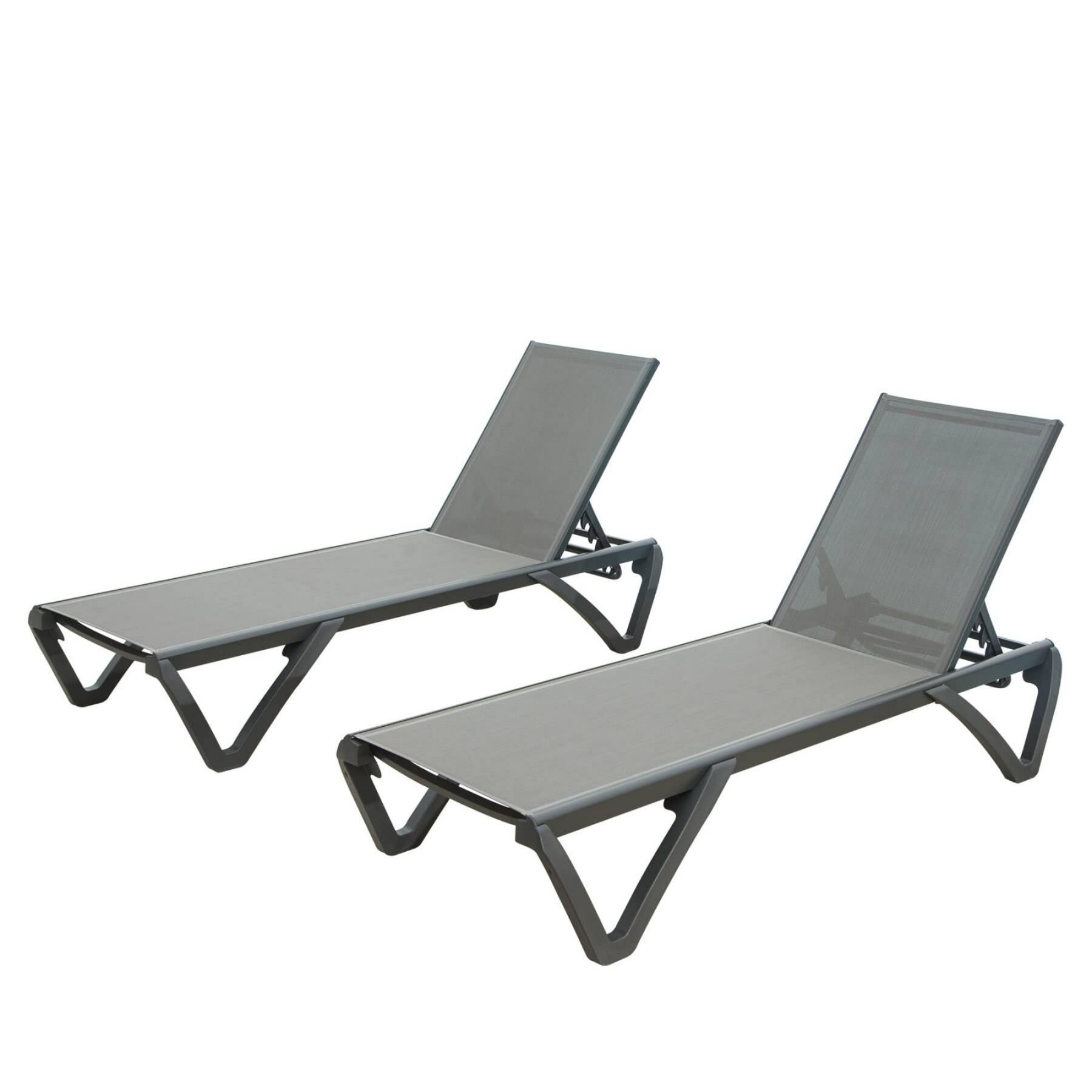Alt View 5. Ecooso - Patio Chaise Lounge Outdoor Aluminum Polypropylene Chair with Adjustable Backrest, Poolside Sunbathing Chair (Set of 2) - Gray.