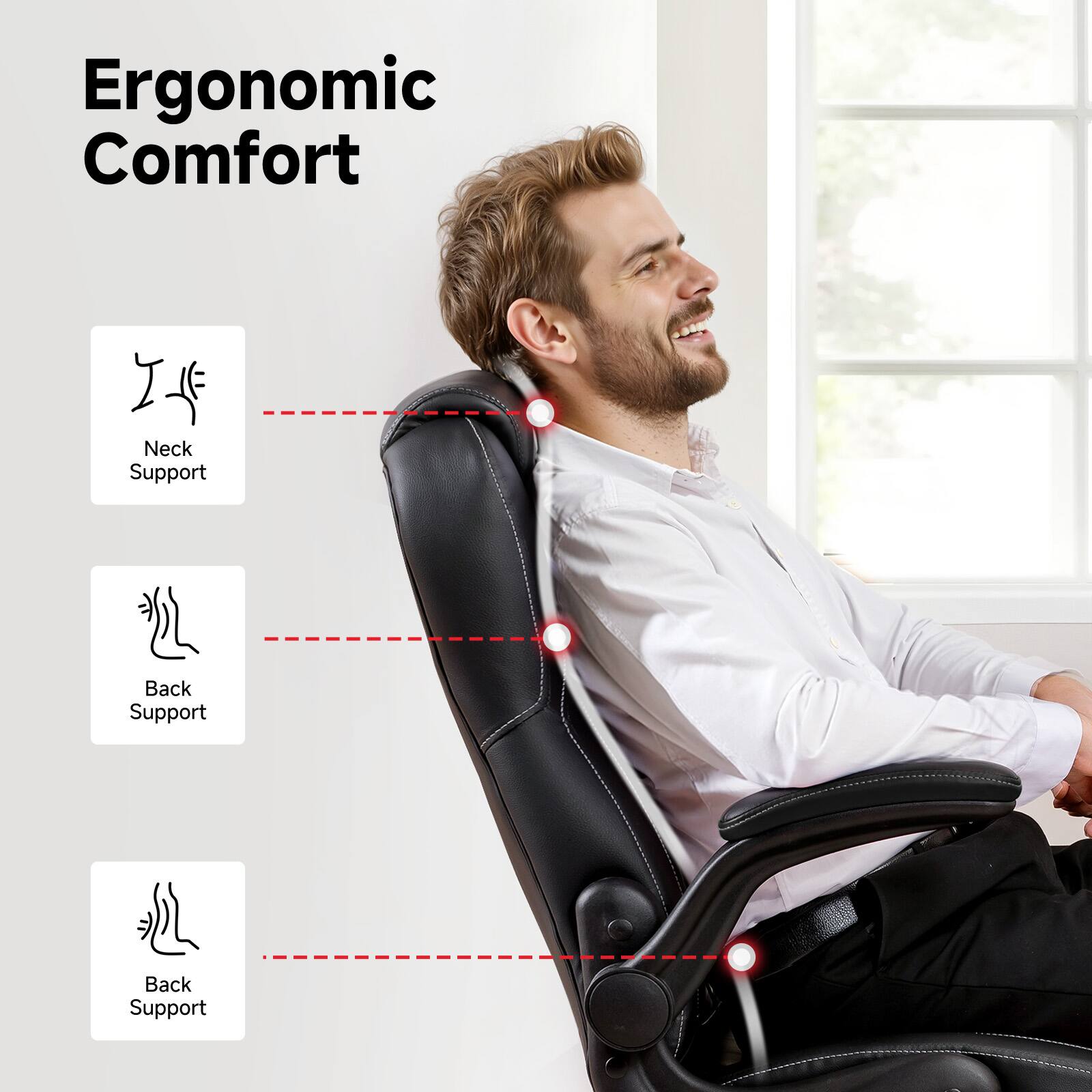 Ergonomic Comfort, Neck Support, Back Support, Back Support