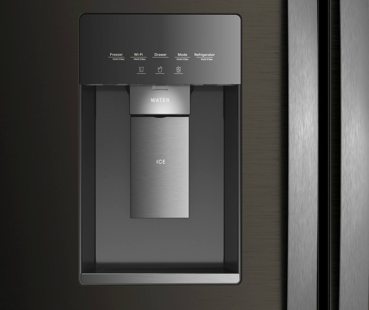 Freezer  
Wi-Fi  
Drawer  
Mode  
Refrigerator  

Hold 3 Sec  

WATER  
ICE