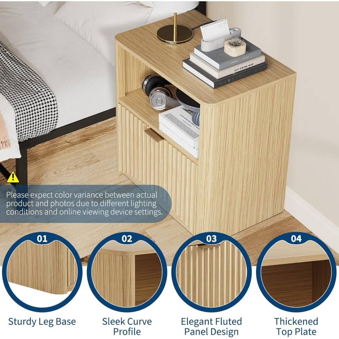 PE 27 SAY!  
Please expect color variance between actual product and photos due to different lighting conditions and online viewing device settings.  

01 Sturdy Leg Base  
02 Sleek Curve Profile  
03 Elegant Fluted Panel Design  
04 Thickened Top Plate  

Please expect color variance between actual product and photos due to different lighting conditions and online viewing device settings.